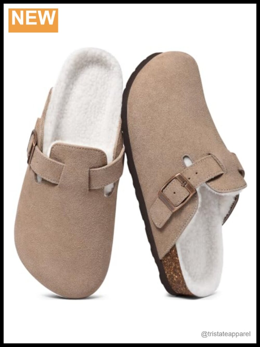 Fur Lined Genuine Suede Clogs Fuzzy Cork Footbed Women's Potato Shoes